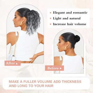 30cm water wave synthetic ponytail extension for volume in grey-white gradient