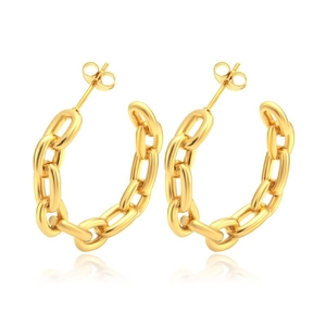 Fashionable 18K gold plated stainless steel C-shaped chain link hoop earrings for women