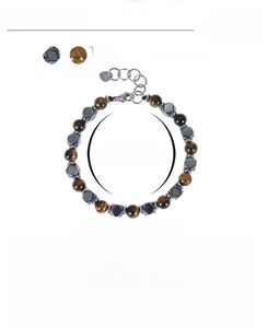 Bracelet ajustable en oeil de tigre et hématite 6mm avec circonférence 16,7-21,6 cm