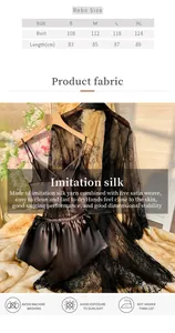 Detaillierte Größentabelle für das dreiteilige schwarze Spitzenmantel- und Satin-Pyjama-Set