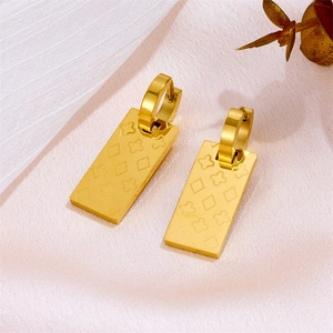 Elegant 18k gold plated stainless steel square hoop earrings with clover engraving