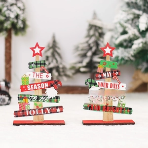 Christmas Tree Wooden Desktop Ornaments Painted Gnome Letters Tabletop Decorative Board For Xmas Home Party Decor Gift