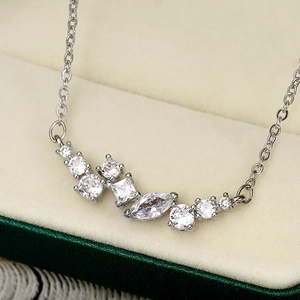 Minimalist silver pendant necklace with geometric 3A zircon stones on a fine chain