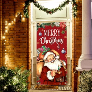 Vintage Santa Claus Christmas door banner for outdoor holiday decoration and home decor