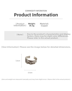 Detailed size chart and specifications for vintage butterfly copper open cuff bracelet