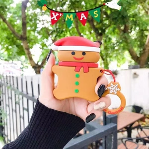 Étui AirPods bonhomme de pain d'épices en silicone avec anneau de fête de Noël