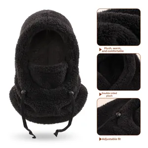 Detail of adjustable drawstring and soft double-sided plush fabric on the winter hood