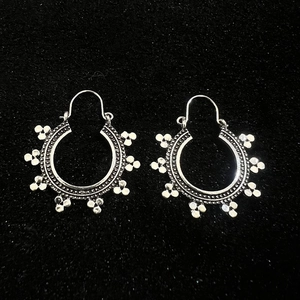 Gypsy geometric hollow hoop earrings with vintage silver engraving and bohemian style
