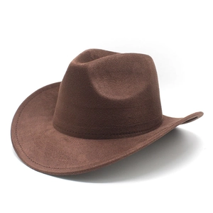 Classic dark brown suede western cowboy hat with wide brim and curved stitching details