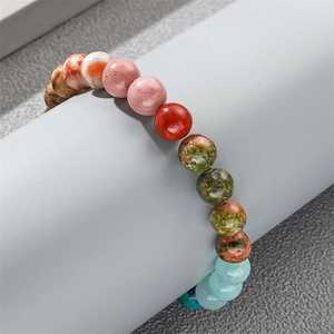 Bohemian colorful natural agate and map stone beaded bracelet for men and women