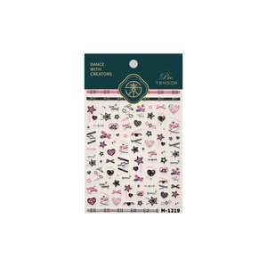 Nail art sticker M1219 featuring pink and black punk hearts, stars, and safety pins