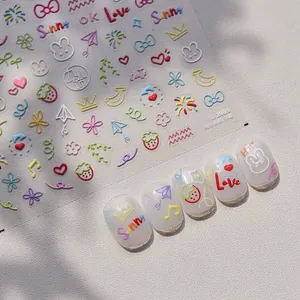 3D embossed nail stickers featuring cute cartoon crowns and rabbits for nail art decor