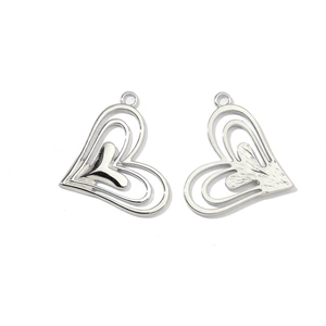 Polished silver heart-shaped hollow pendant charms in stainless steel for DIY jewelry making