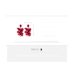 Detailed size and material specs for red fabric flower earrings with silver needles