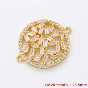 Zirconia encrusted flower pendant connector in gold finish for jewelry making, 25.5mm size