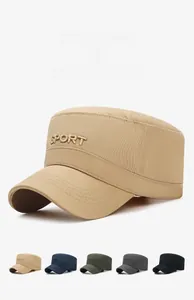 Flat top cadet cap in khaki cotton with SPORT embroidery and multiple color options