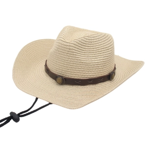 Cappello da cowboy in paglia Panama con corda e tesa larga per protezione solare