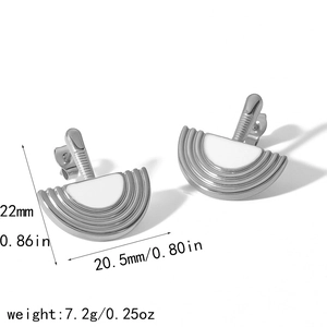 Detailed size chart for stainless steel semicircular earrings with dimensions and weight