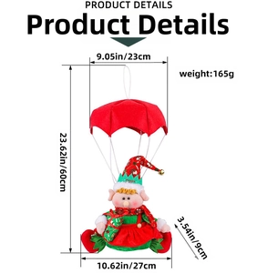 Detailed dimensions of Christmas parachute elf hanging ornament with measurement annotations