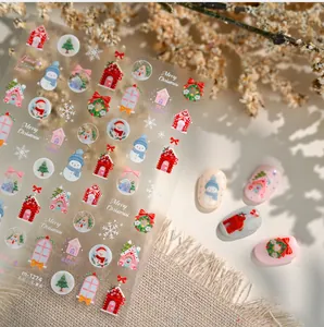 Stickers ongles de Noël détaillés avec bonhommes de neige 3D et motifs festifs d'hiver