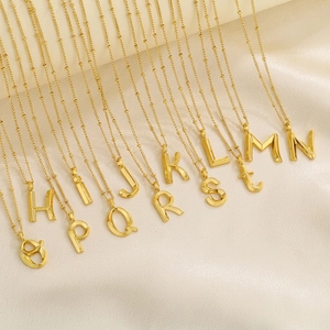 Stainless Steel Initial Letter Pendant Necklace For Women Alphabet 3D Bubble Capital Name Jewelry Satellite Beaded Chain