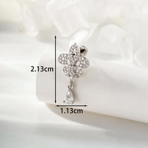 Elegant French vintage fleur-de-lis earrings with micro-set zircon and water-drop pendants
