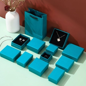 Detail view of Tiffany blue jewelry gift boxes with black flocking sponge inserts