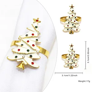 Detail of Christmas tree napkin ring with enamel finish and colorful rhinestones