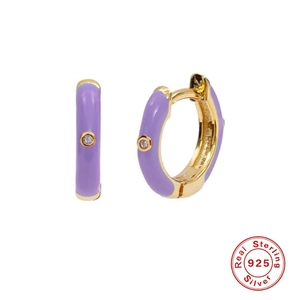 S925 sterling silver hoop earrings with purple enamel and sparkling zircon accents
