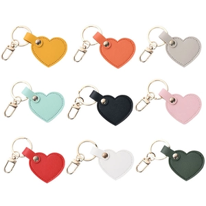 Litchi pattern heart leather keychain set in 9 vibrant colors with golden hardware