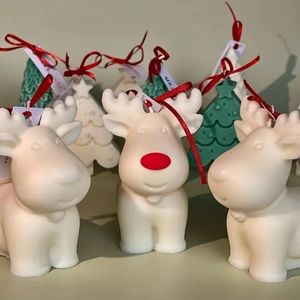 Christmas elk and tree silicone molds for DIY scented candle making with red nose deer