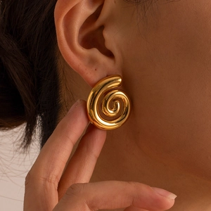 18K gold plated stainless steel twisted spiral hoop earrings for women stylish jewelry