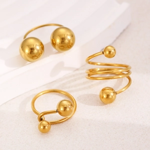 Minimalist gold-plated stainless steel spherical rings in various geometric designs