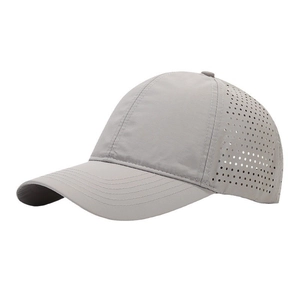 Quick-dry grey baseball cap with laser-perforated mesh for sun protection