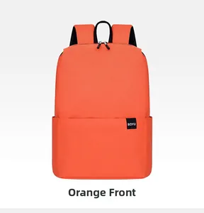 Front view of an orange lightweight backpack with durable fabric and BOYU logo label