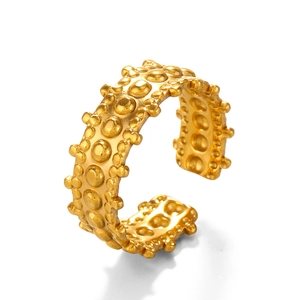 Irregular textured gold open ring with bubble-like surface for women in stainless steel