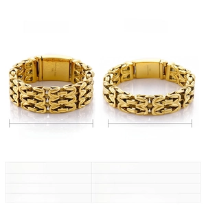 Comparison of 15mm and 23mm gold-plated Byzantine weave bracelets in 316L stainless steel