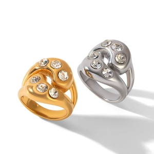 Water drop 18k gold and silver stainless steel rings with zircon stones for women