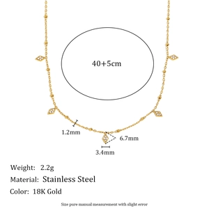 18K gold plated stainless steel beaded chain with rhombus pendant and size dimensions