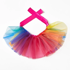 Rainbow glitter tulle pet tutu skirt with colorful satin ribbon tie for festive dog outfits