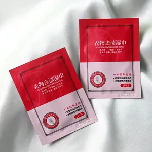 Portable stain removal wipes for clothes in individual packaging with lavender scent