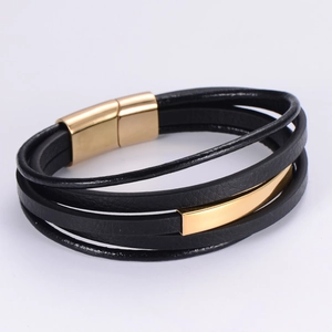 Multi-layer PU Leather Bracelet Stainless Steel Magnetic Clasp Minimalist Wrap Braid Jewelry For Men And Women