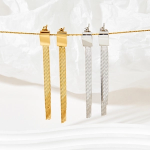 Stainless Steel Long Tassel Earrings Square Geometric Snake Bone Chain Asymmetric Drop Earrings For Women Fashion