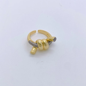 Elegant gold irregular geometric open ring with sparkling white zircon stones for women