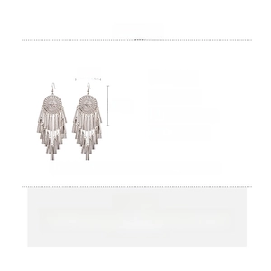 Detailed size and material specs for vintage geometric tassel earrings in silver iron