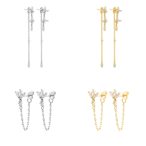 Elegant French vintage tassel earrings and chain studs in gold and silver plating