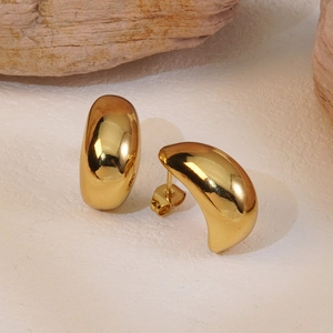 Polished gold teardrop stud earrings in titanium steel with a minimalist luxury design