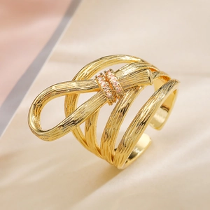 Irregular Geometric Multi-layer Winding Open Ring Copper 18K Gold Plated Zircon Knot Adjustable Jewelry For Women Fashion