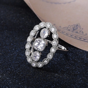 Macro side view of luxury oval hollow ring with sparkling cubic zirconia inlay