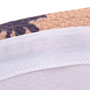 Straw sun hat showing high-quality inner mesh sweatband and detailed weaving texture